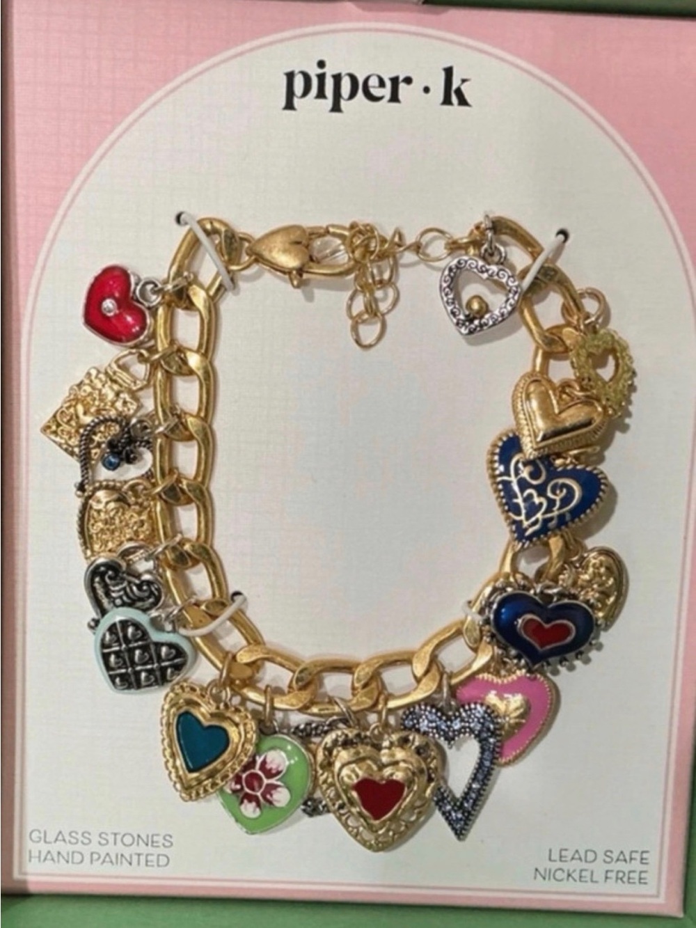Piper K Gold Tone Heart Charms Bracelet